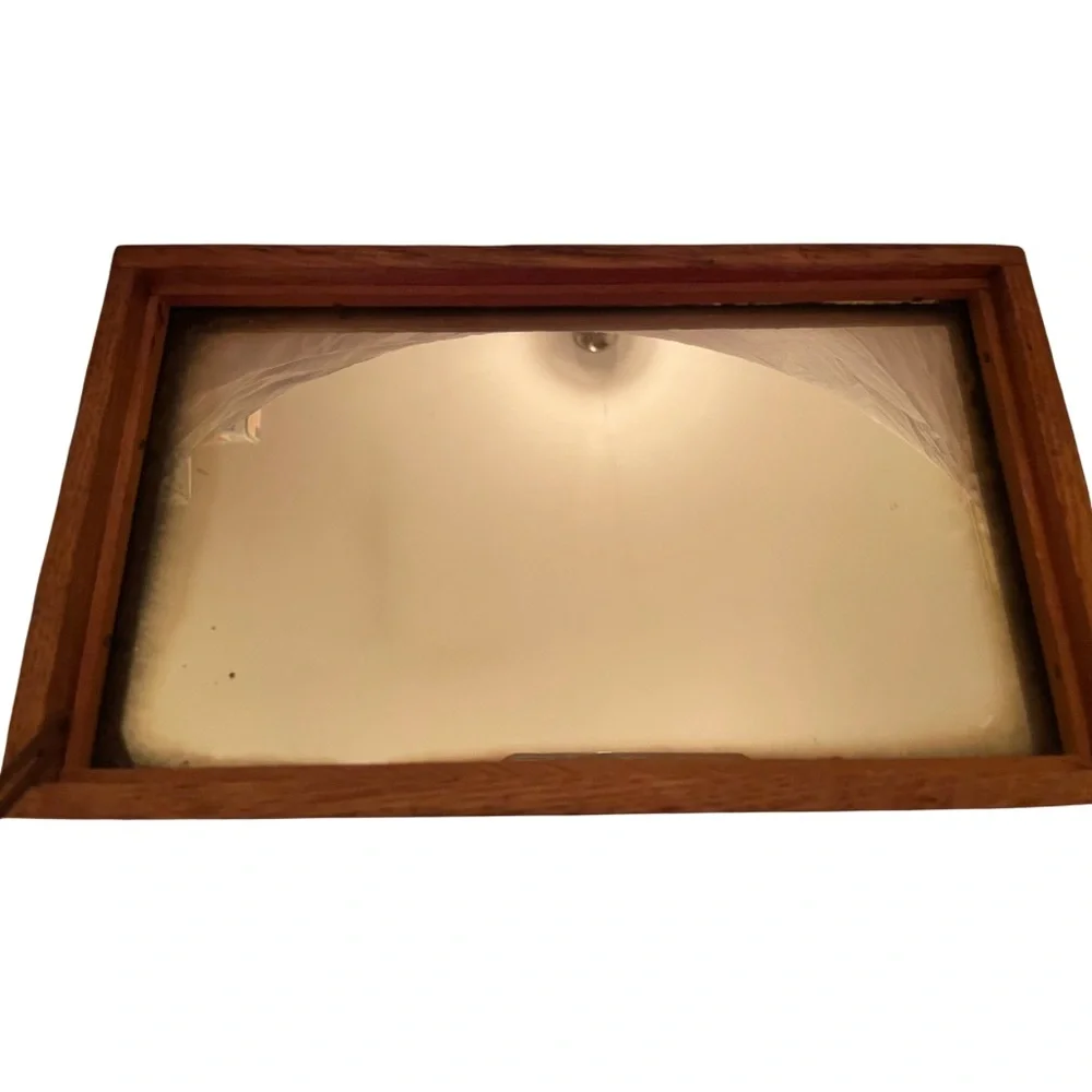 Vintage Solid Wood Carved Bow Candy Jewelry Box Dovetail Mirror Red Felt Lined - Picture 9 of 10